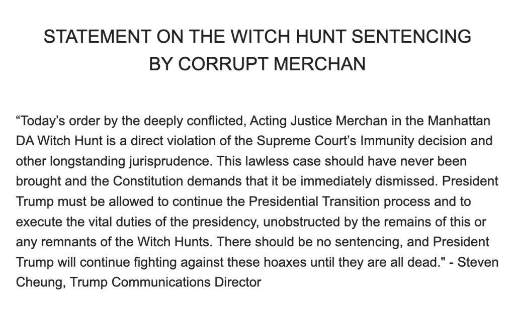 BREAKING: Trump team says Judge Juan Merchan\'s demand President-elect appear in court for sentencing is violation of SCOTUS\' immunity ruling